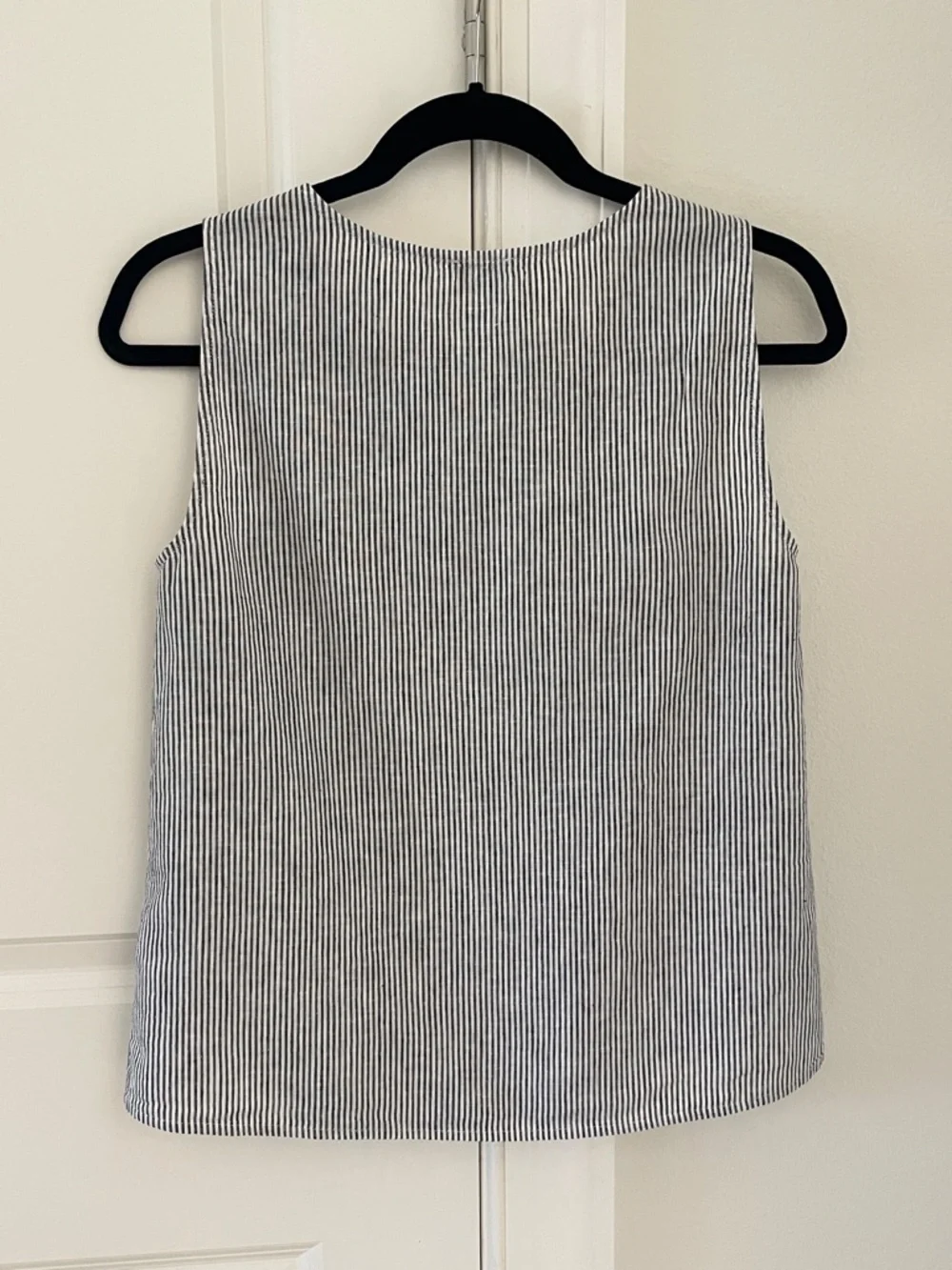 J. Crew Black and White Striped Linen Sleeveless Button Tank - Picture 2 of 2